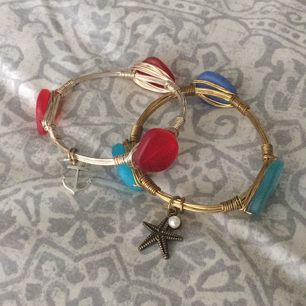 Red & blue bangle charm bracelets